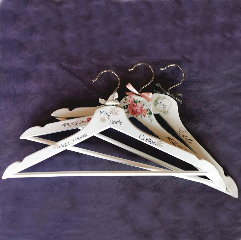 Coat hanger White wood with custom decals Hennak